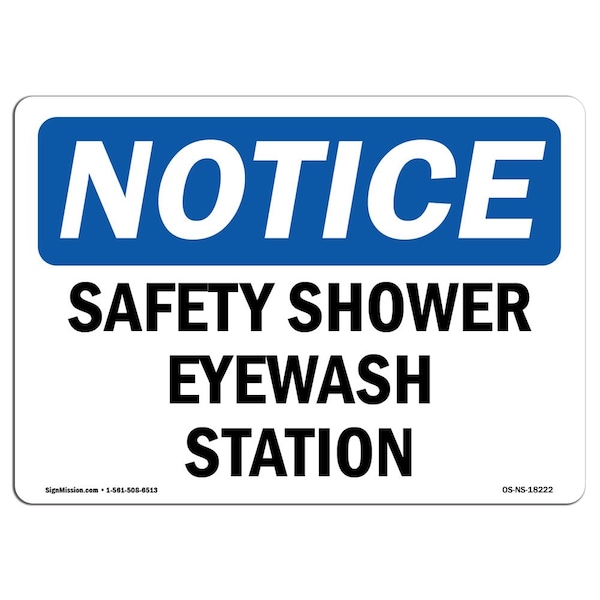 Safety Sign, OSHA Notice, 3.5" Height, Safety Shower Eyewash Station Sign, Landscape, 10PK